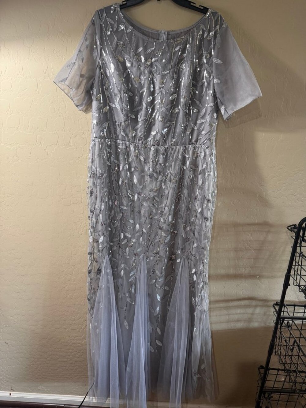 Women's Silver Sequin Leaf Maxi Dress